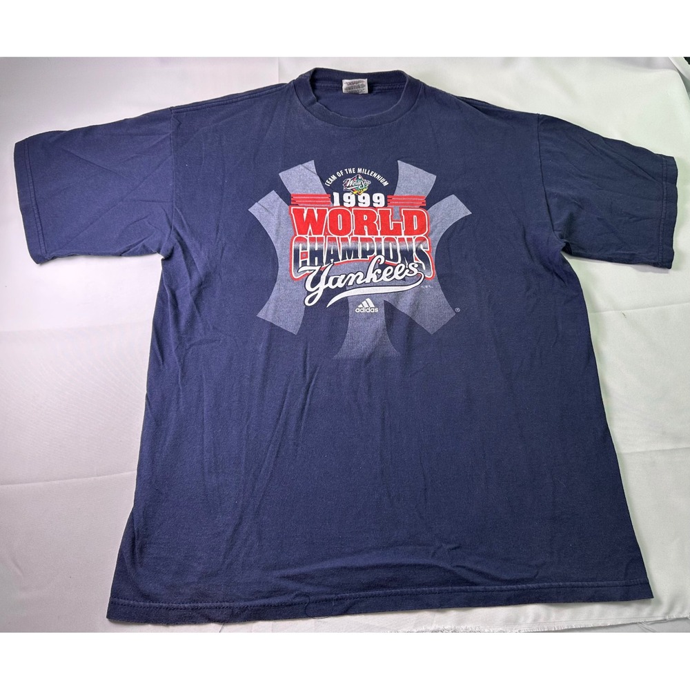 VINTAGE 1999 NY Yankees American League Champions Blue Adidas T-Shirt Large - Picture 2 of 8